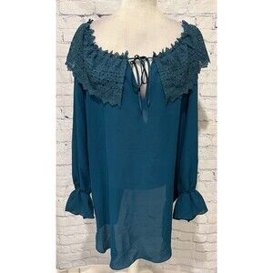 Vintage Victoria’s Secret Gold Label Teal Sleep Gown Lace Collar Medium/Large